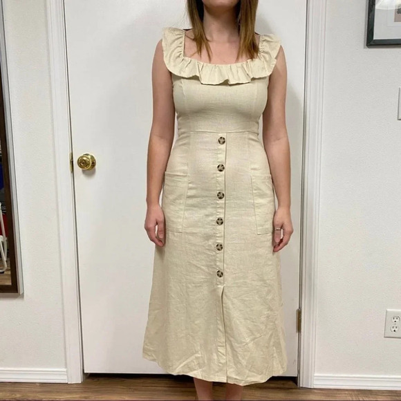 Lush Dresses & Skirts - Lush Midi Tank Ruffle Dress Button Pockets